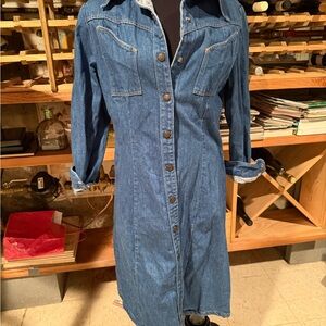 Vintage Landlubber Denim  Dress Western Snap Front‎ Long Sleeve 70s Style